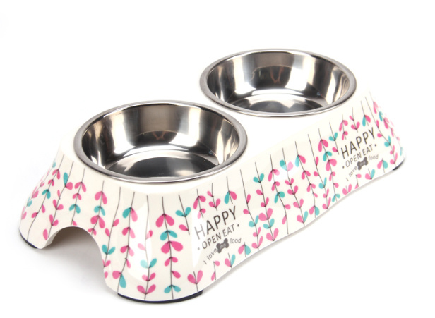 Stainless Steel and Melamine Designer Dog Pet Food Bowls for Dogs or Cats