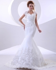 Elegant mermaid Lace flower Halter Neck Wedding Dresses with Short Sleeve