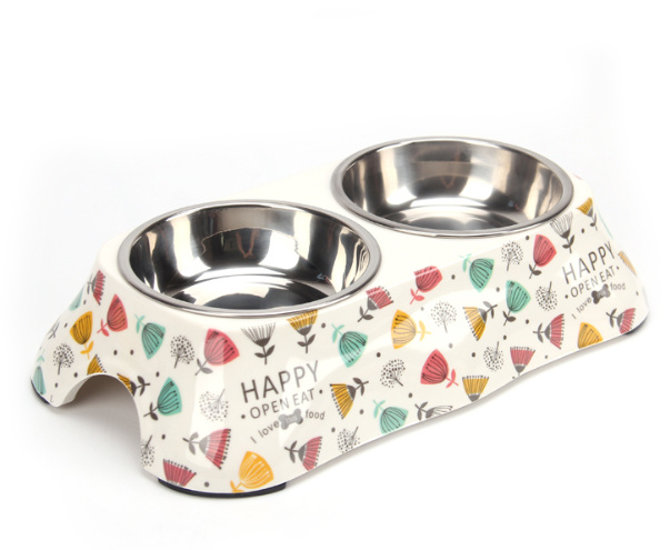 Double Cute Stainless Steel Dog Bowls Pet Bowl