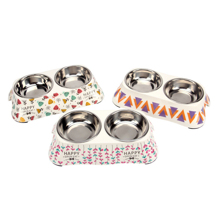  				Stainless Steel and Melamine Designer Dog Pet Food Bowls for Dogs or Cats 	        