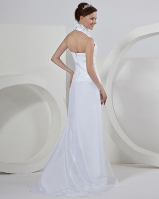 Chic Sleeveless around the neck Gauze Wedding Dresses with court train , ivory