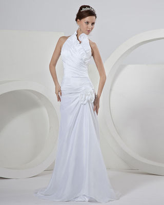 Chic Sleeveless around the neck Gauze Wedding Dresses with court train , ivory