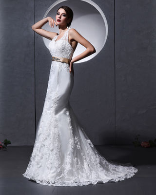Lace Deep V open back Halter Neck Wedding Dresses mermaid Slim Wedding Gowns