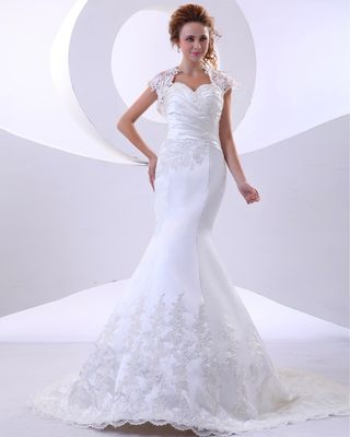 Elegant mermaid Lace flower Halter Neck Wedding Dresses with Short Sleeve