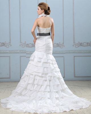 Sexy Open back layered Wedding Dress with belt , drop waist womens wedding gowns