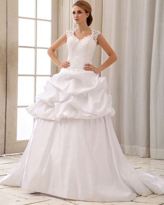 Ein guter Preis. Romantische Spitze Kappe Ärmel Halter Hals Hochzeitskleider mit Herz-BH online