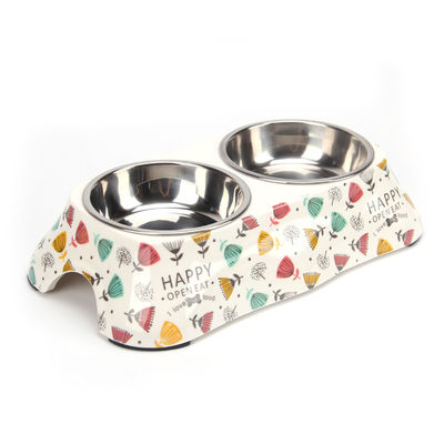  				Food Water Dish Feeder Stainless Steel Pet Dog Double Bowls 	        
